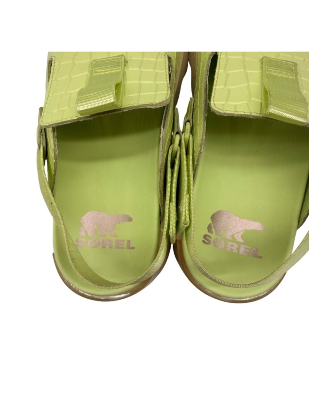 Sorel Viibe Croc Embossed Slip On Leather Clogs in Lime Green/White Women's 8.5 - Picture 9 of 10